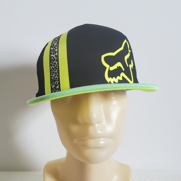 Fox Accessories - Fox Classic Green Yellow Leopard  Striped Mesh Trucker Snap Back Hat Cap